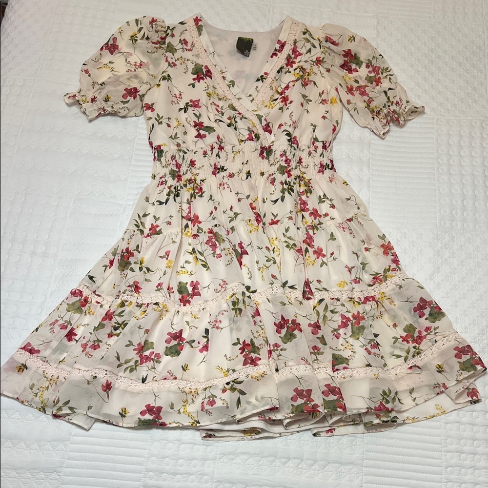 Taylor Cream and Red Floral Midi Dress